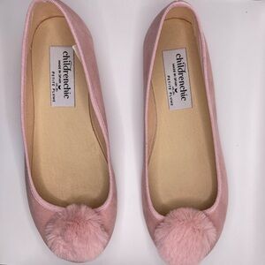 Kid's Juliette Slipper in Antique Rose Suede with a Festive Pom